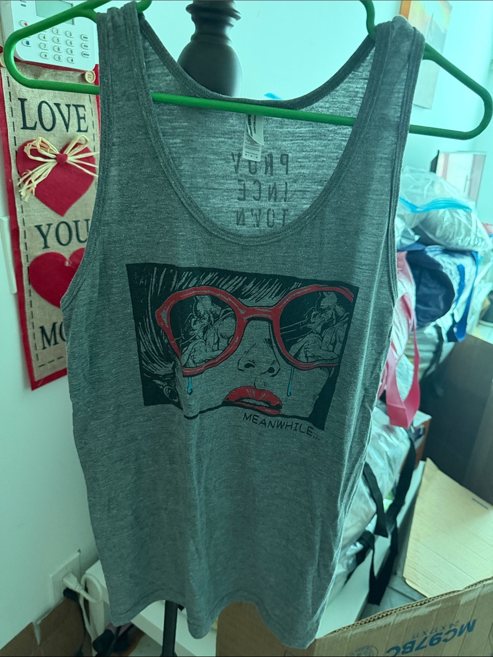 American Apparel Gray Graphic Tank with Red Accents